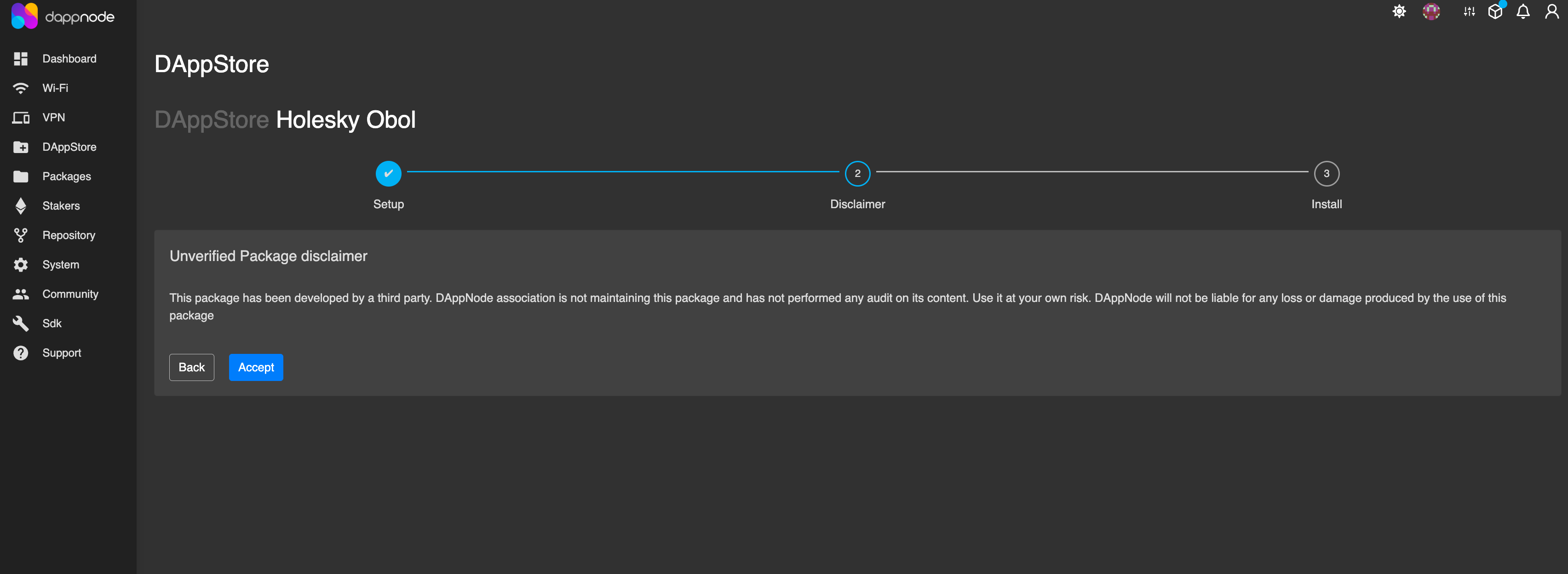 Screenshot: Accept the terms &amp; conditions and the install process will begin.